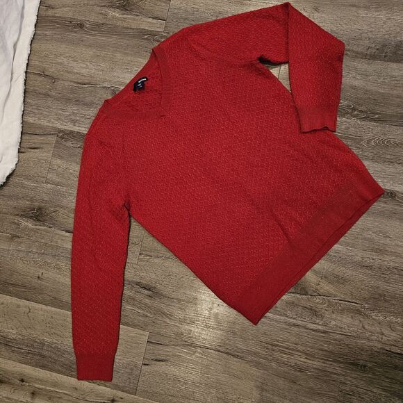 Women's Red Sweater Sz L Basketweave Knit Sparkle Crewneck Pullover Long Sleeve - Picture 8 of 8